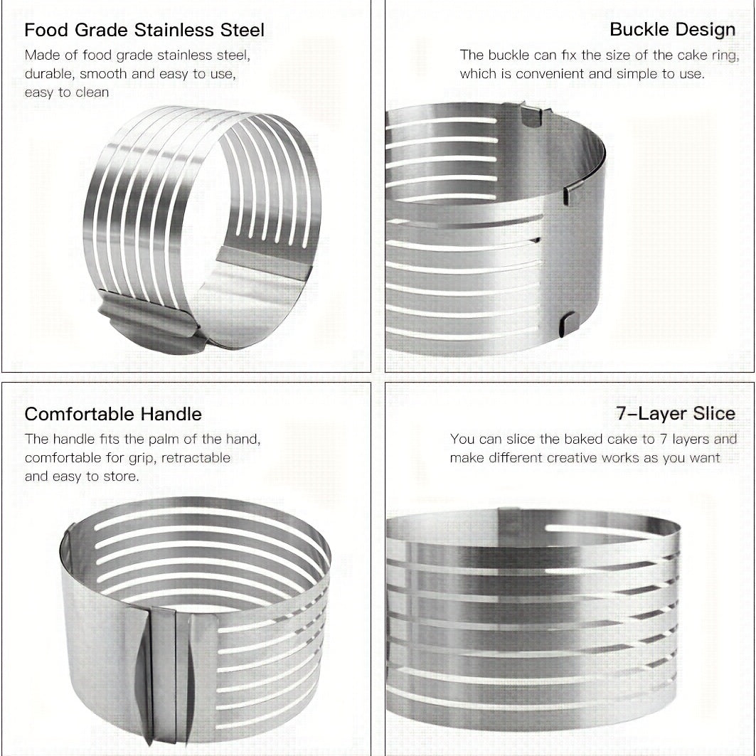 Cake Slicing Tool - Adjustable Stainless Steel Cake Cutter Ring with 7 Levels for Perfect Slices - Two Size Options Available: 15.24-20.32cm or 22.86-30.48cm