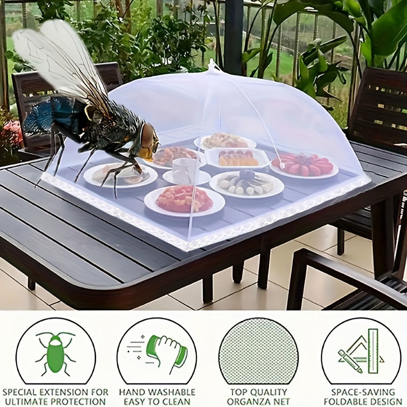 Mesh food cover tent for outdoor dining, picnics, BBQs, and parties - foldable, washable, and insect-proof.