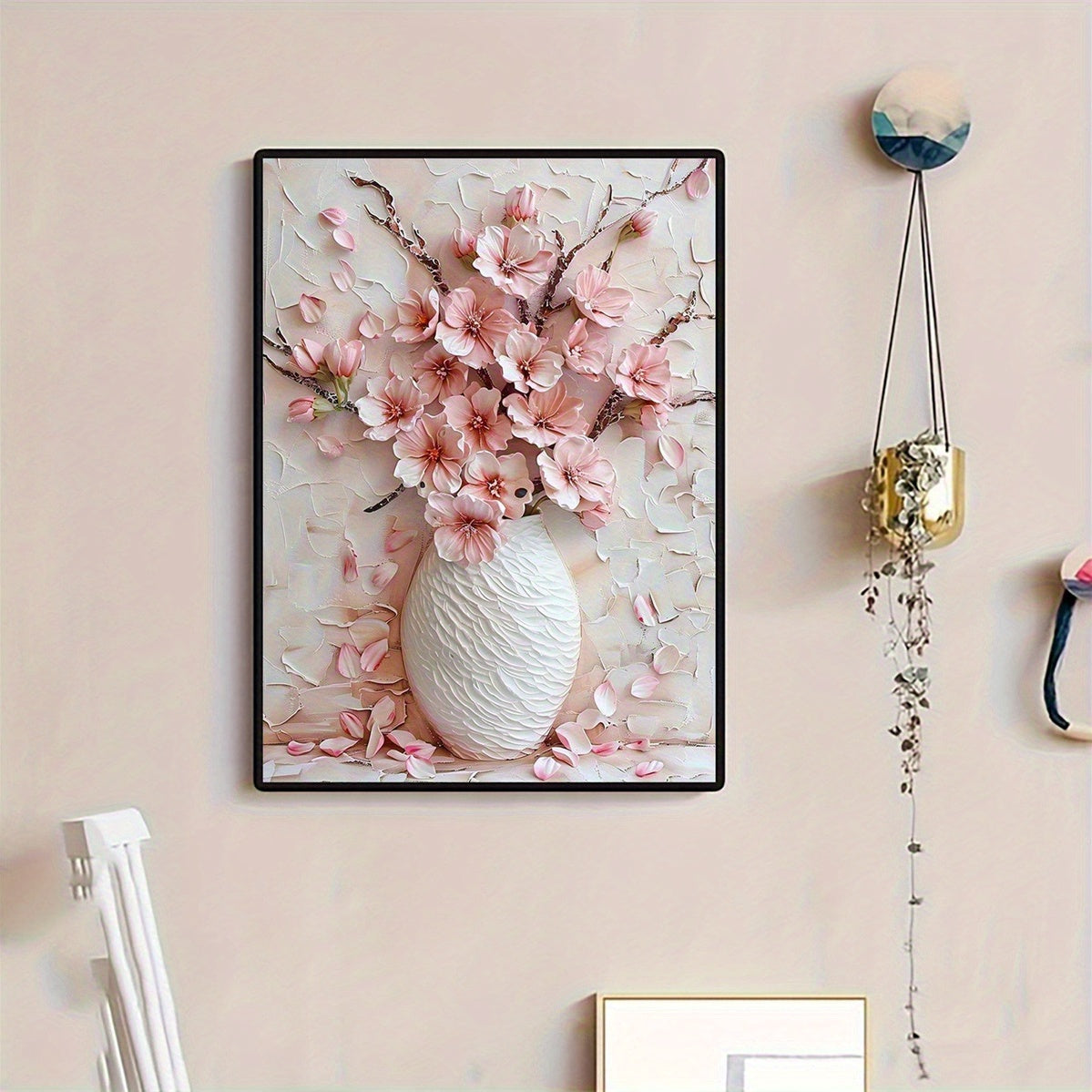 1pc frameless canvas painting featuring a charming pink flower, ideal for wall decoration in homes and offices. Perfect for bedrooms, living rooms, kitchens, and more.