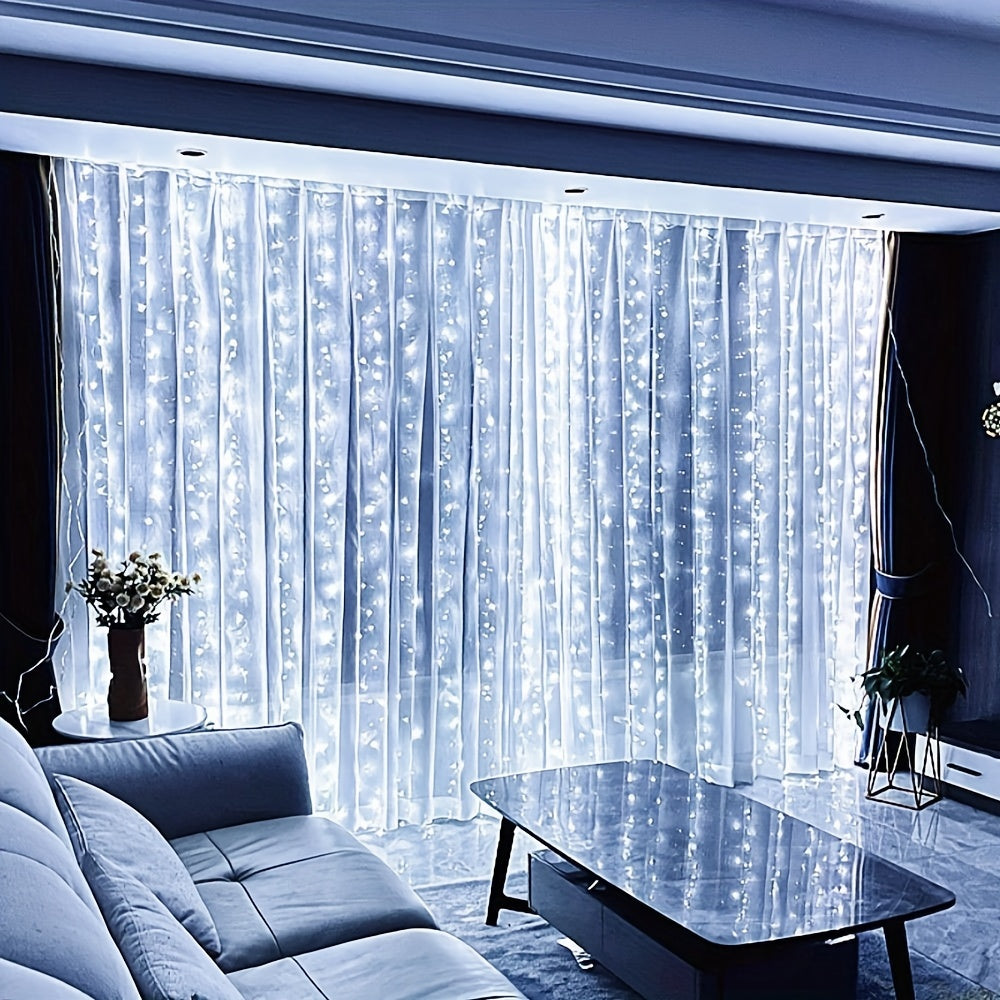 Fairy curtain lights with remote, USB-powered. 8 warm white LED modes for bedroom, indoor decor, weddings & parties.