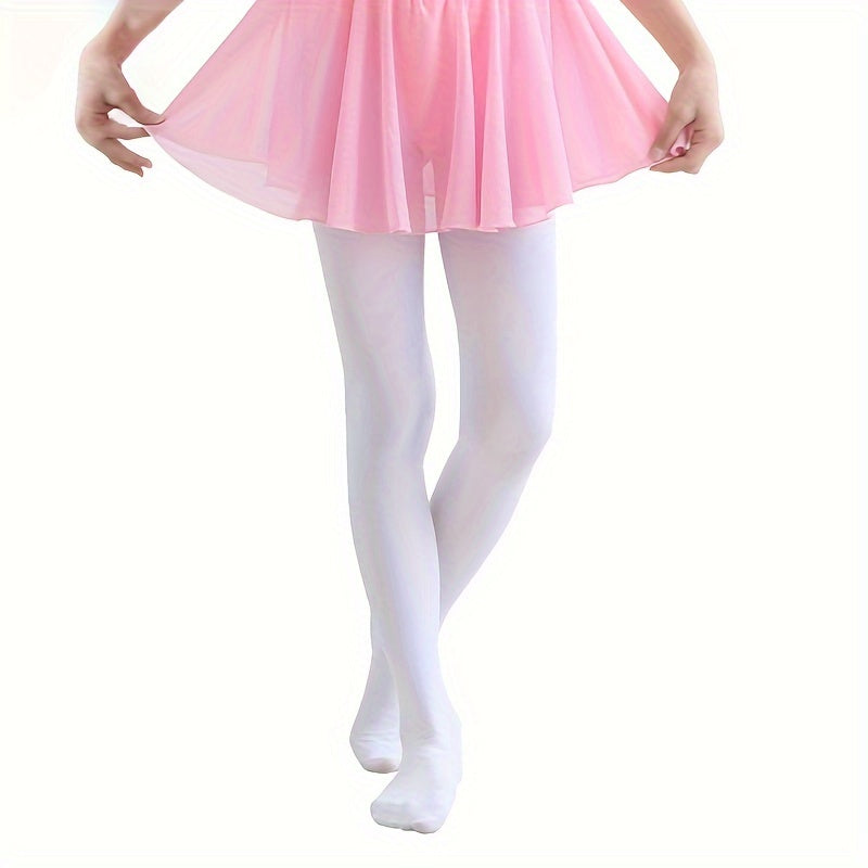 Girls' velvet solid color leggings tights in pink, black, and white. Ideal for ballet dance and casual wear. Stretchy and comfortable, made with a nylon spandex blend. Glossy finish for a