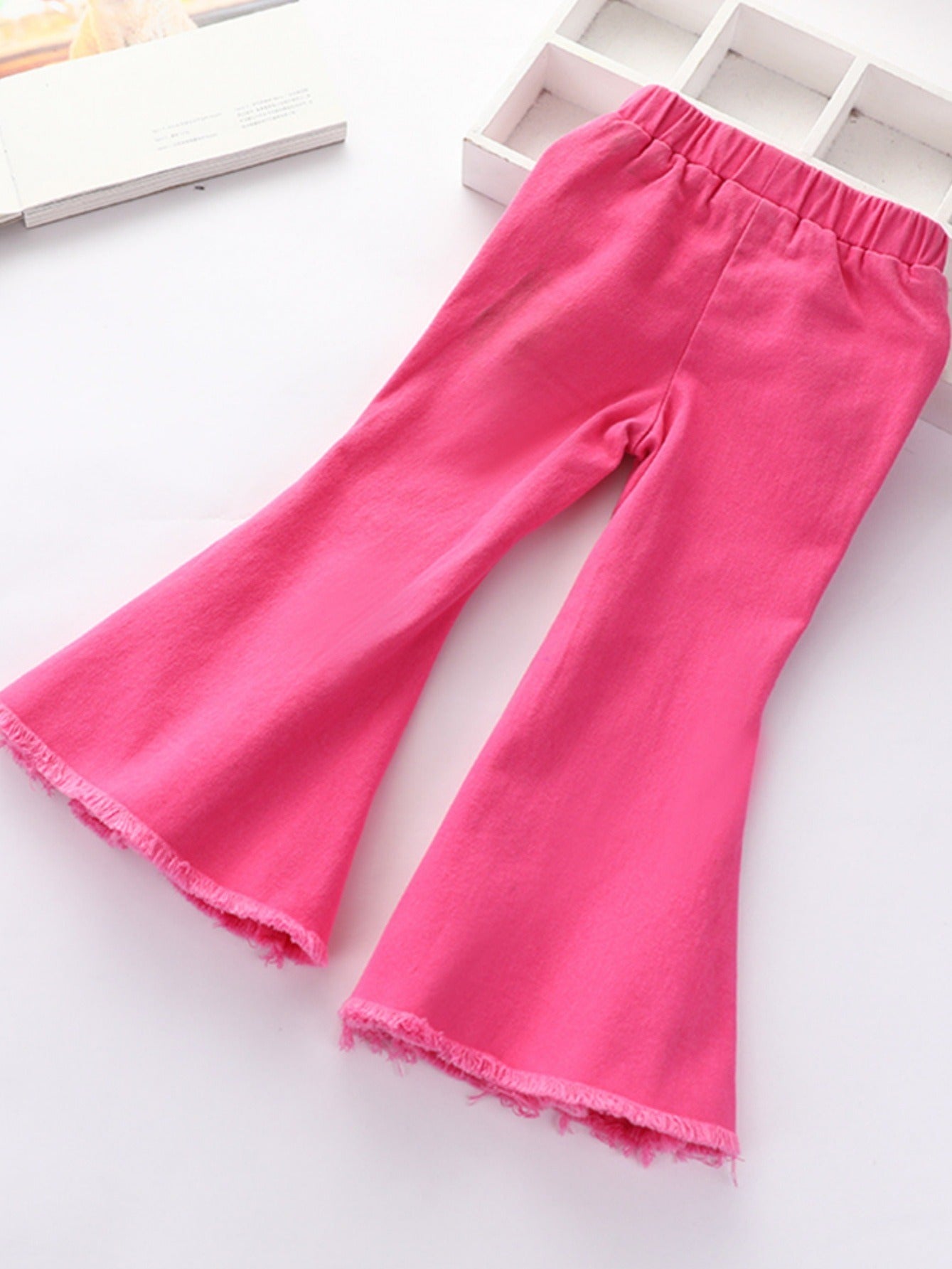 Rose Red Stretch Ripped Flare Jeans for Baby Girls