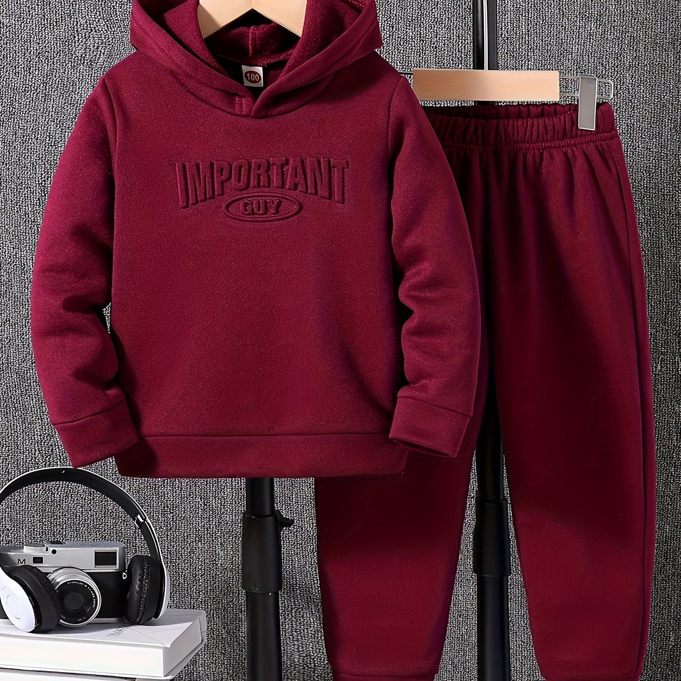 Boy's casual co-ord set with long sleeve hoodie and jogger pants for daily and outdoor wear in spring and fall.