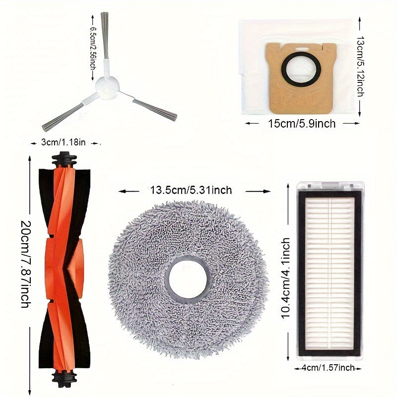 Replacement parts for the Xiaomi Robot Vacuum X20+ / X20 Plus include the Main Side Brush, HEPA Filter, Mop Cloth, and Dust Bag. These parts are compatible with Xiaomi Robot Vacuums.