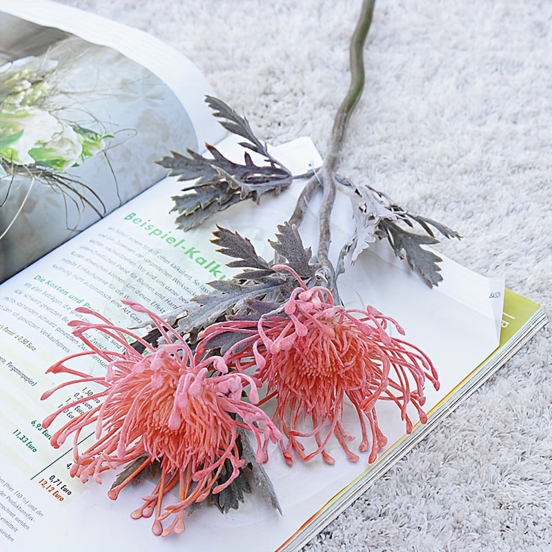 1 lifelike artificial chrysanthemum with 2 blooms - ideal for weddings, engagements, and home decor. Perfect for tabletops and photography props.