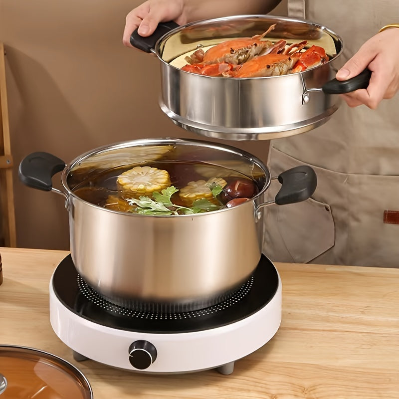 Versatile Stainless Steel Stockpot with Steamer Insert - Ideal for Soups, Stews, Breads, and Seafood - Long-lasting and Suitable for Induction and Gas Stoves in Home and Restaurant Kitchens