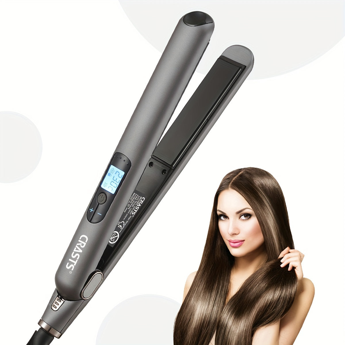 CRASTS Professional Hair Straightener & Curler with 5-level temperature control, display screen, 220V.