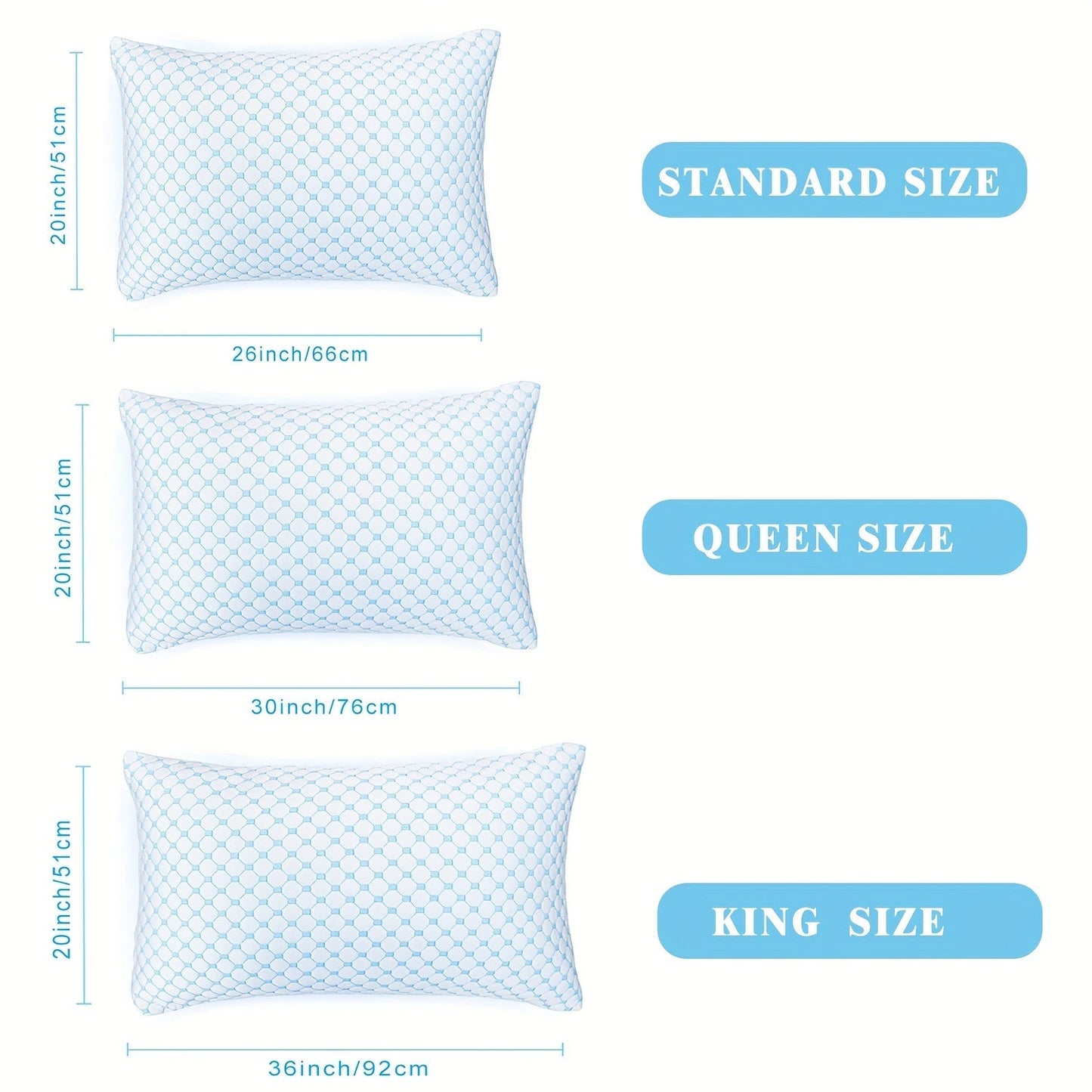 1 piece Queen Size Cooling Memory Foam Pillow with Adjustable Loft for a comfortable night's sleep. This Breathable Queen Pillow comes with a washable removable cover that can be adjusted for firmness or softness. Perfect for side, back, stomach, and hot