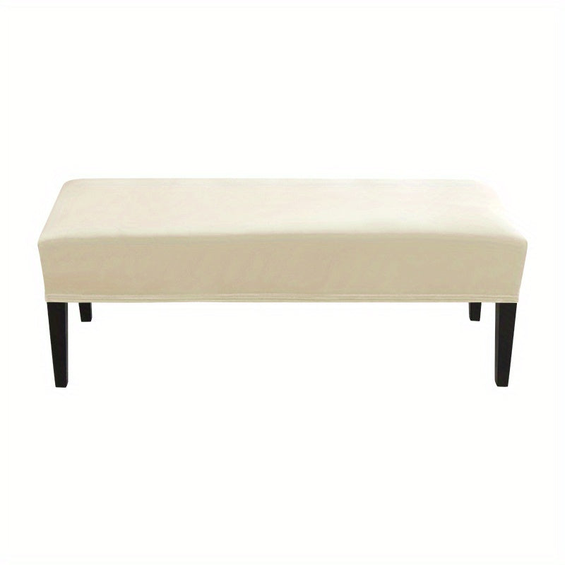 Washable and removable stretch bench cover protects seat from spills and stains in home, office, and hotel.