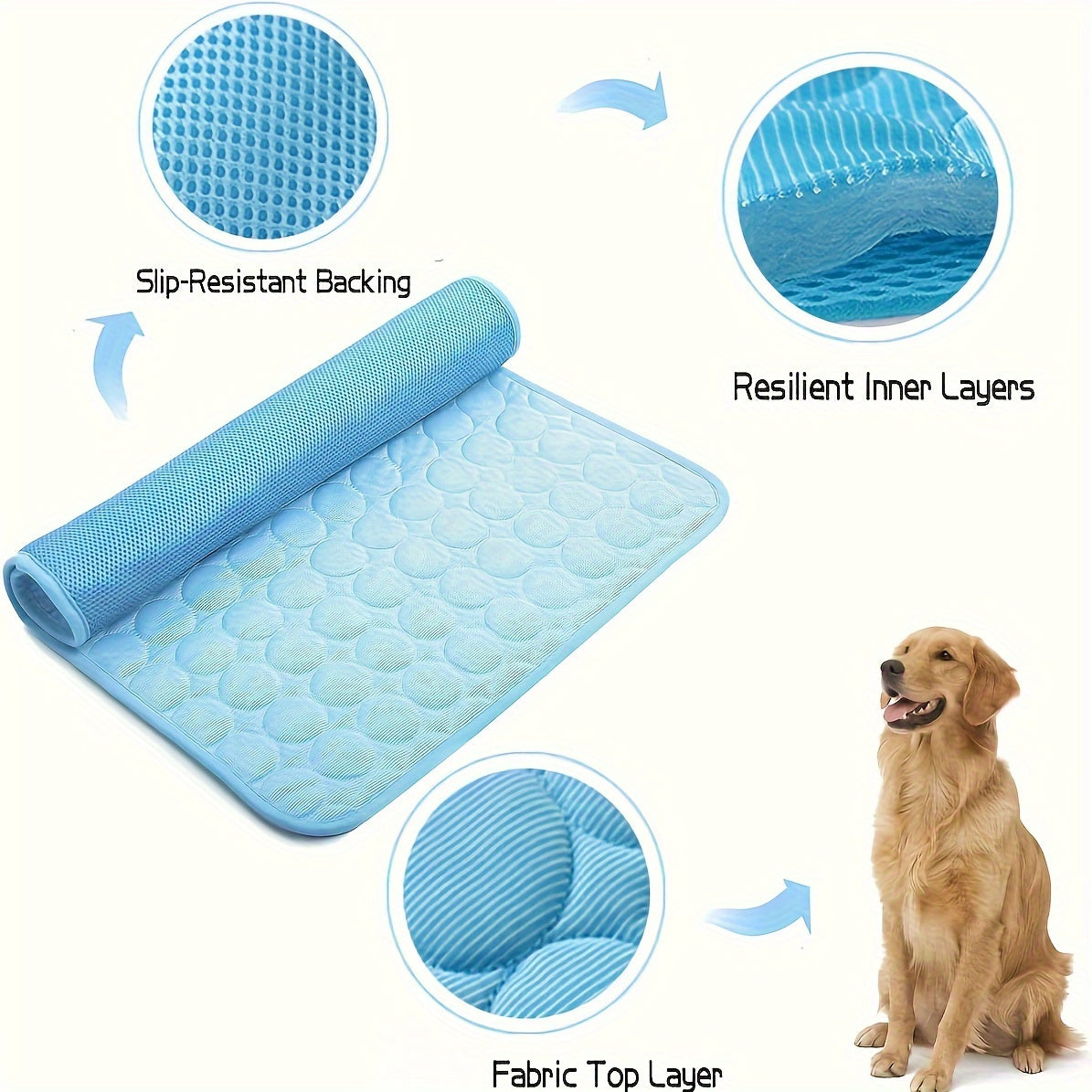 XL cooling pet mat for dogs & cats with non-slip, washable, scratch-resistant features. The gray mat with white zigzag pattern is waterproof and made of polyester to keep pets cool all