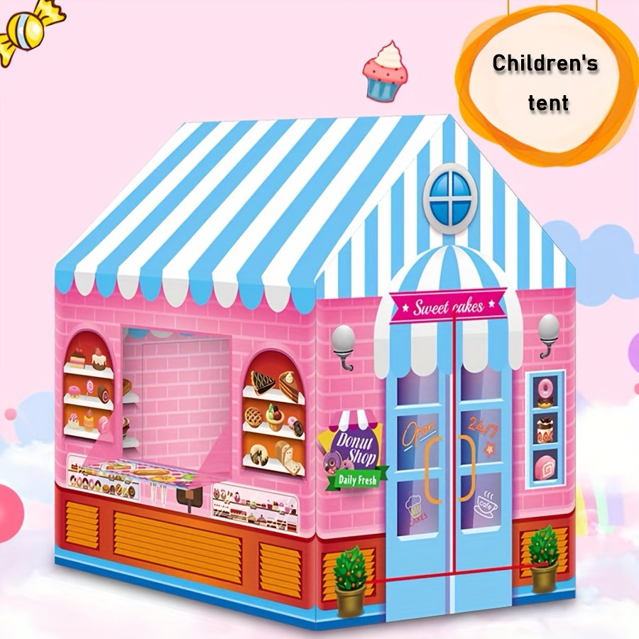 Dessert-themed playhouse tent for children, ideal for indoor and outdoor play, suitable for both girls and boys.