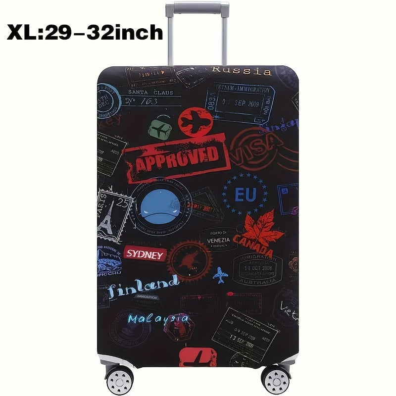 Cartoon patterned elastic luggage cover for travel suitcase or trolley duffle case.