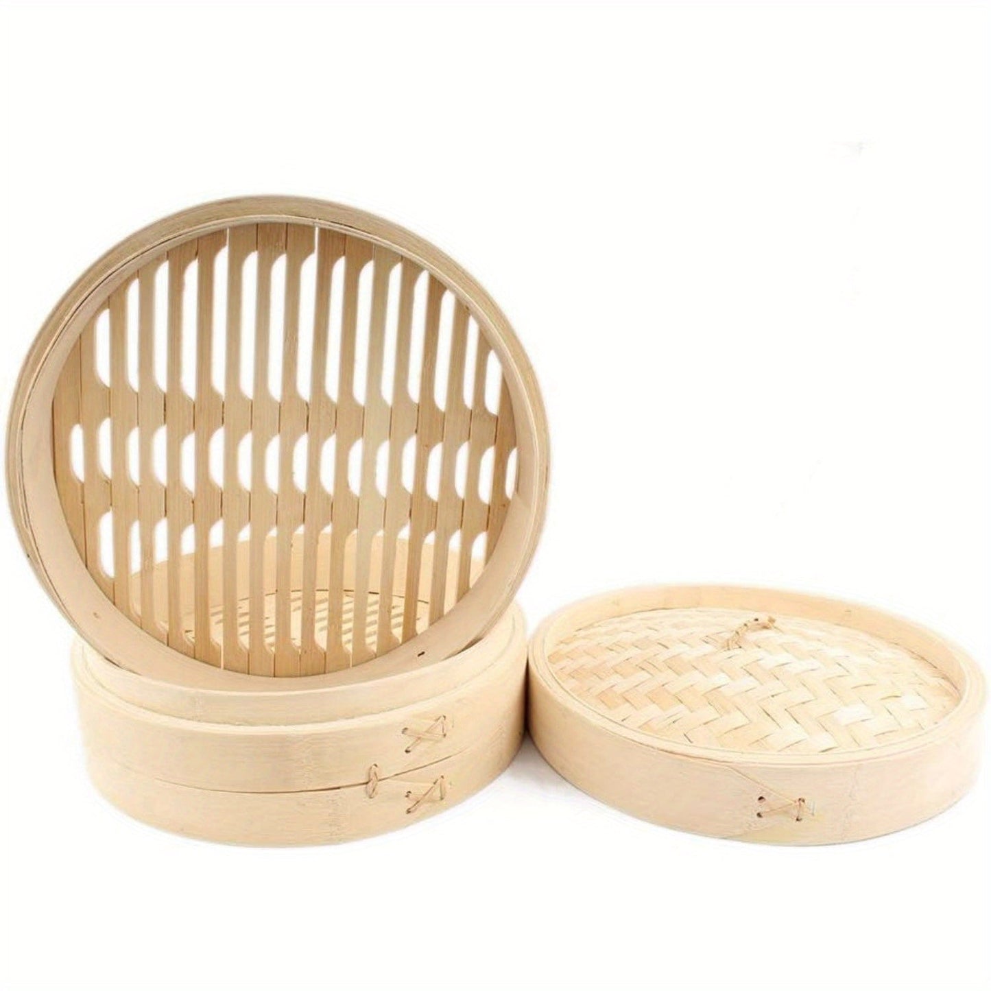 Handmade 2-Tier Bamboo Steamer Basket - 25.4cm with Lid, Non-Stick Cooking Tool for Healthy Meals: Ideal for Dim Sum, Dumplings, Vegetables, Chicken, Fish, Rice, and Meat