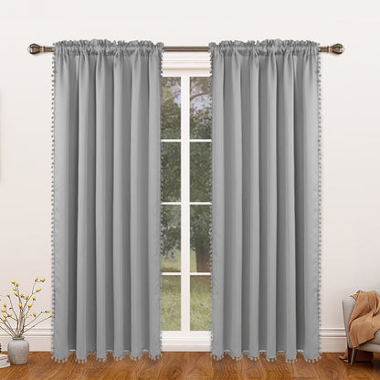 1 thermal insulated blackout curtain panel suitable for study, living room, and kitchen. This decorative curtain features a rod/pole pocket design for added privacy and energy efficiency.