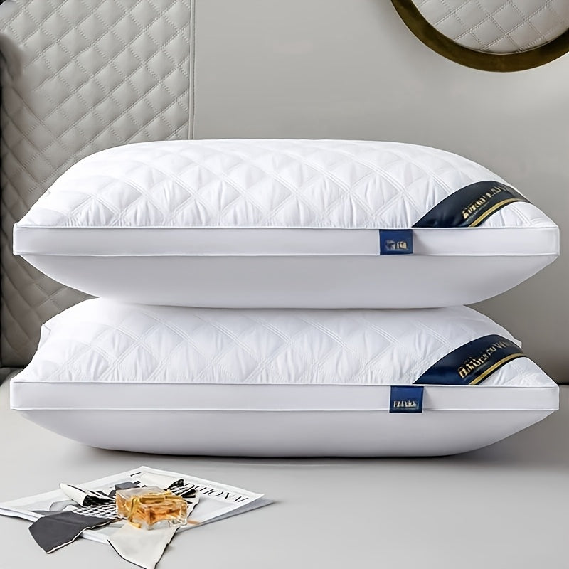 Two hypoallergenic 3D pillows with soft quilted zippered cervical support, breathable knitted polyester, machine washable, and multipurpose for adults, offering hotel-quality sleep.