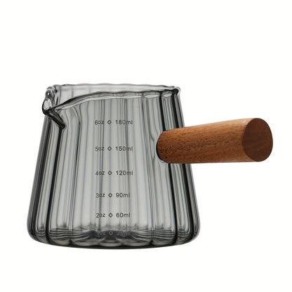 6oz Italian Style Glass Coffee Cup with Wooden Handle, Insulated and Reusable for Coffee, Tea, and Measuring Liquids