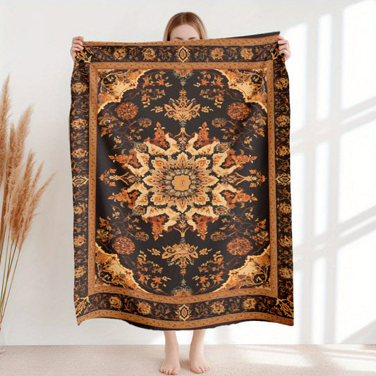 Vintage Oriental Pattern Flannel Lightweight Plush Comfort Blanket - This classic style blanket is soft, warm, and perfect for lounging on the sofa or taking a nap in the office. It is versatile for use while camping, traveling in the car, or just for