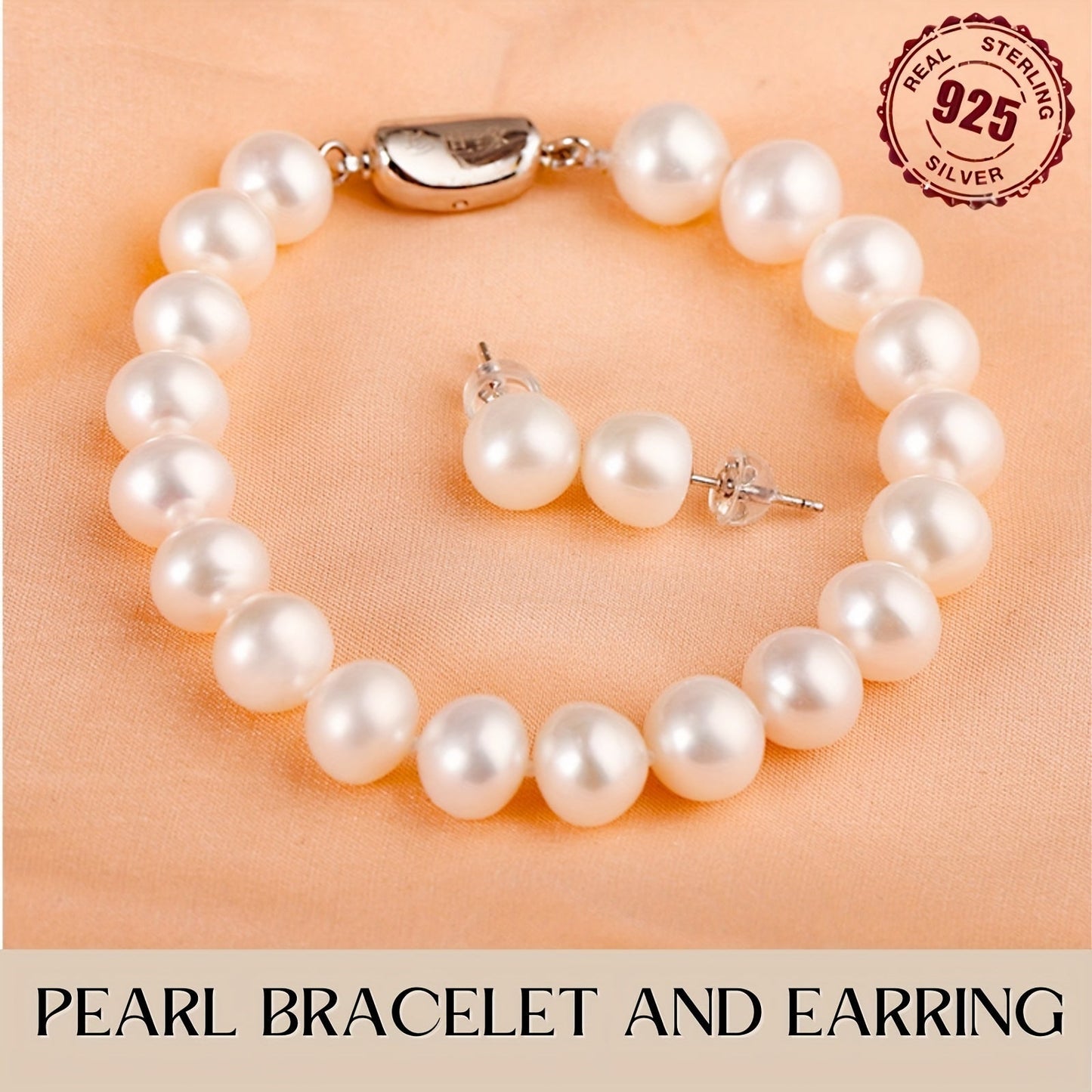 Set of 3 Elegant 925 Sterling Silver Freshwater Pearl Jewelry Pieces - Timeless Necklace, Bracelet, and Earrings with Faux Leather Gift Box, Ideal for Weddings, Valentine's Day, and Mother's Day - Suitable for All Seasons