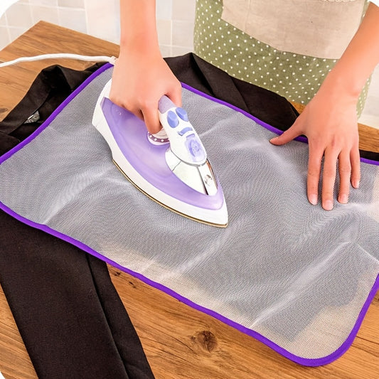 Durable ironing mesh pad for smooth, high-temperature ironing with zipper and button protection, machine washable.