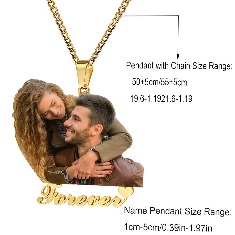 Personalized Engraved Pendant Necklace, Made of 18K Golden Plated 316L Stainless Steel, Ideal Gift for Couples, Versatile Style for Any Occasion, Perfect for Christmas and All-Year Round