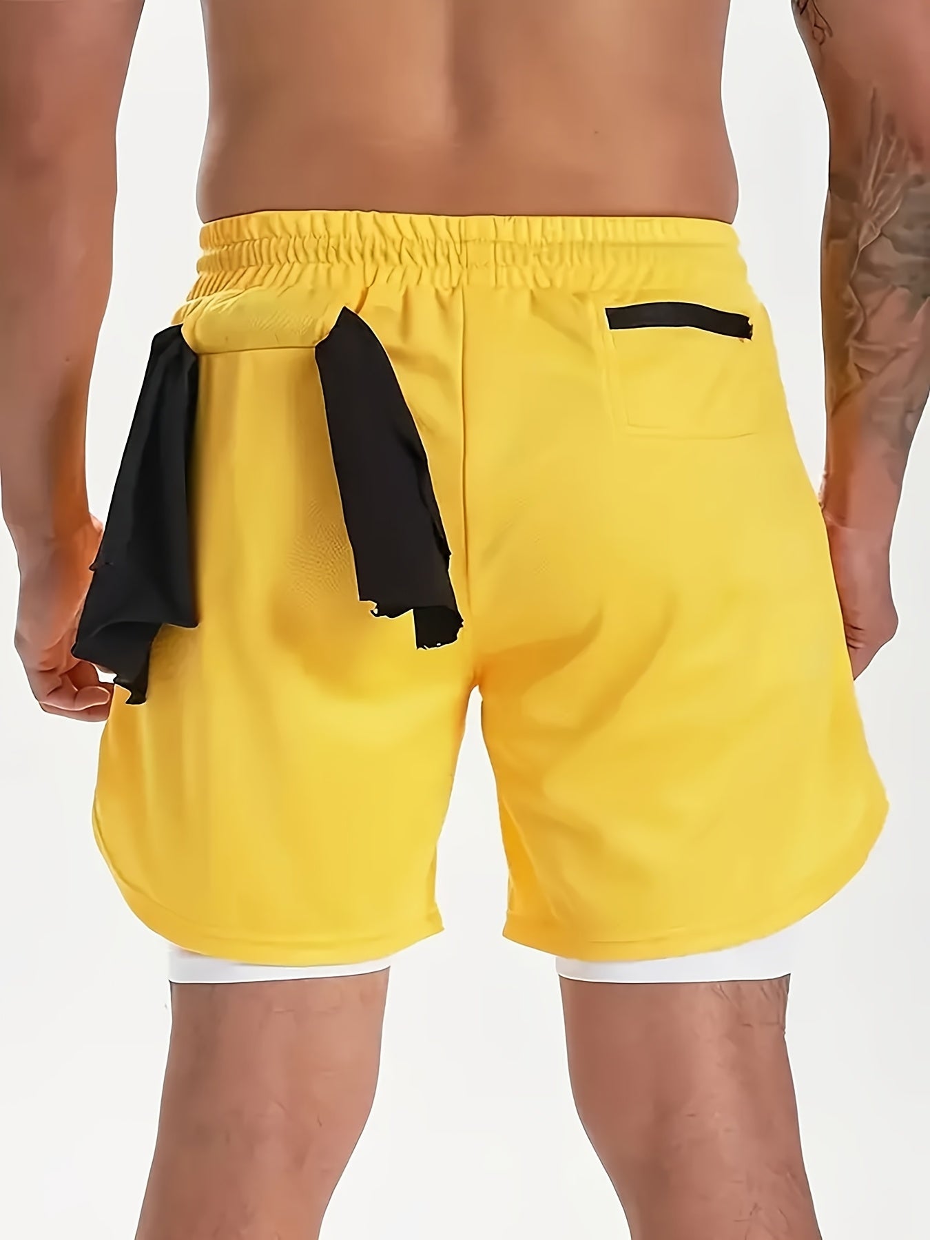 Men's Quick-Dry Dual-Layer Shorts with Pockets in Olive Green for gym, running, and sports.