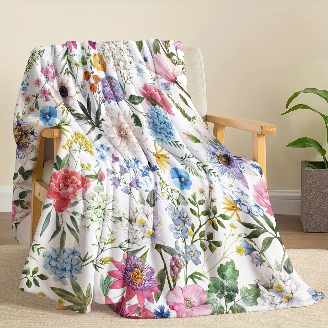 Soft and cozy flower print blanket, perfect for napping on the go or at home. Ideal for adding a touch of warmth and style to any room. Makes a great birthday or holiday gift for girls and adults. Suitable for all seasons.