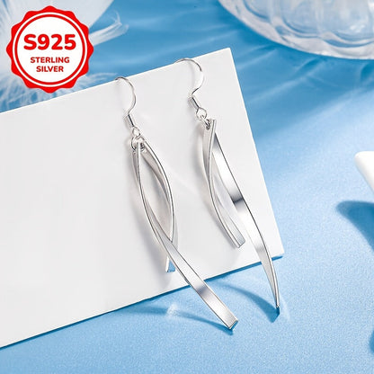 These women's fashion earrings are designed with a stylish drap and premium cross line tassel. Lightweight at 2.8g, they are made of 925 silver and are perfect for daily wear, dating, and as a thoughtful gift for girlfriends.