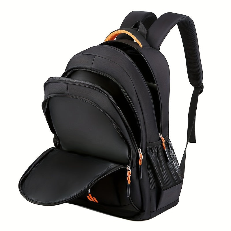 Waterproof travel backpack with large capacity and durable nylon material. Features adjustable straps, multi-compartments, and suitable for both business and school use. Color: black. Ideal