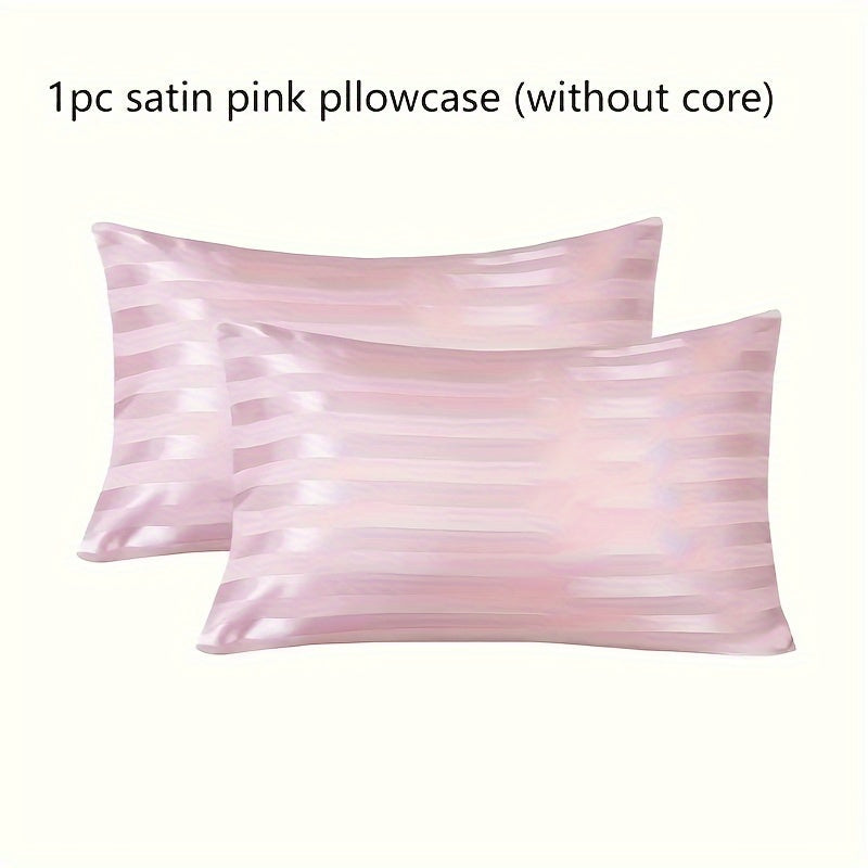 Black pillow cover for bed made of hypoallergenic polyester with a satin stripe design. Machine washable and wrinkle resistant.