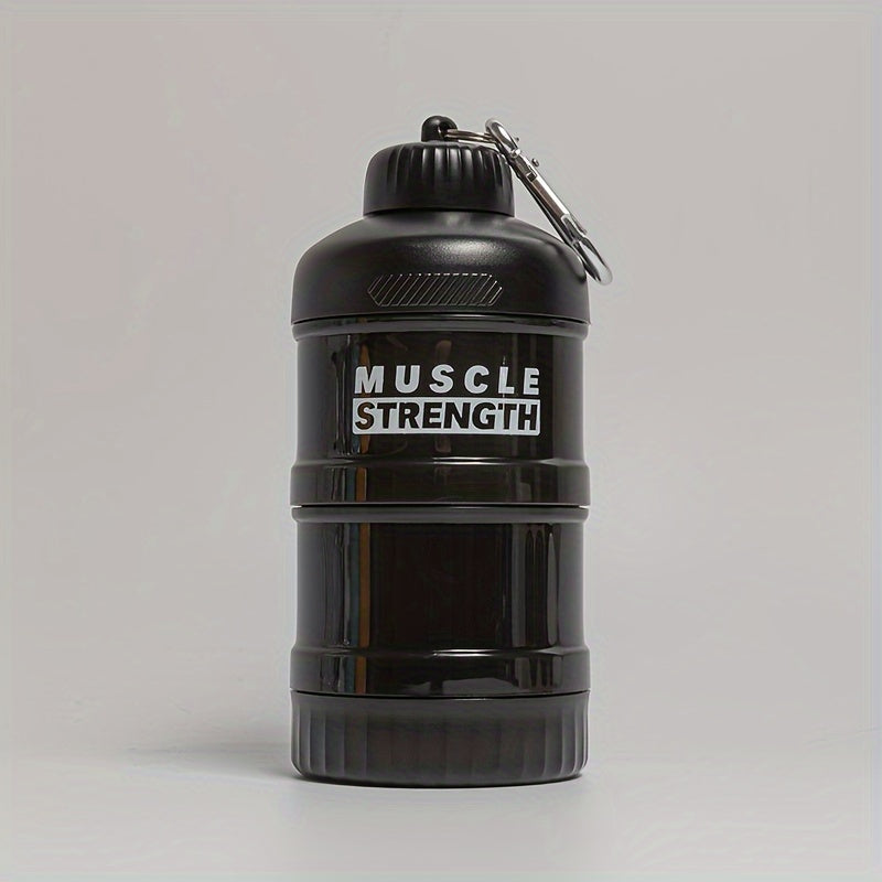 Portable protein powder container with a multi-tier plastic bottle for gym and outdoor sports, with a keychain. Size 7cm X 11cm/20cm/15.5cm.