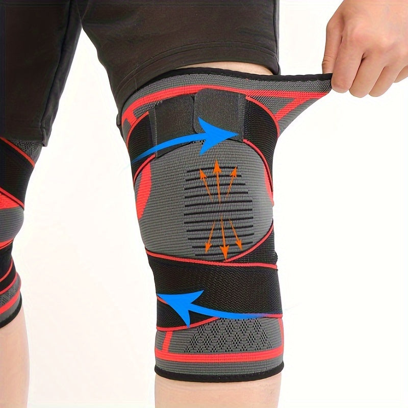 XuanGui Adjustable Nylon Knee Support Brace with Strap - Black & Red Design; Stabilizes knee joints for various activities, secure fit.