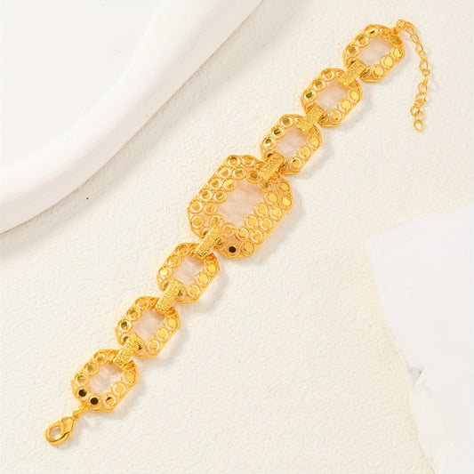 Stylish Women's Bracelet with Adjustable Copper Gold-Plated Hollow Wide Links - Ideal for Weddings, Parties, and Any Season Fashion