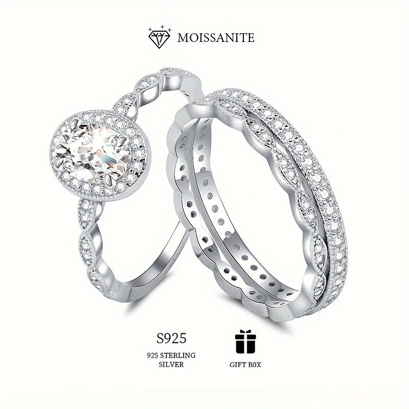 925 Sterling Silver promise stacking rings featuring a 1ct Moissanite stone. Perfect for engagement, wedding, or evening party wear. Comes with a certificate and gift box.