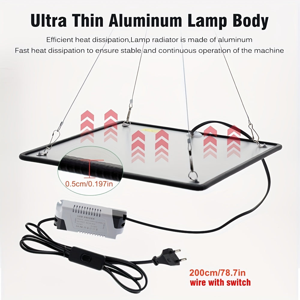 Energy-efficient 45W LED grow lights for indoor plants, ideal for greenhouse hydroponics. Low noise, heat dissipation, durable LEDs with integrated design. EU plug for greenhouse lighting.