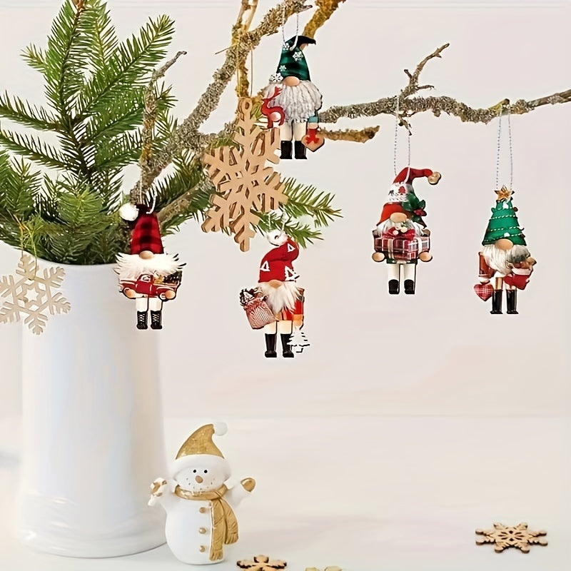 24 Festive Christmas Gnome Nutcracker Ornaments - Wood hanging decorations for Christmas tree