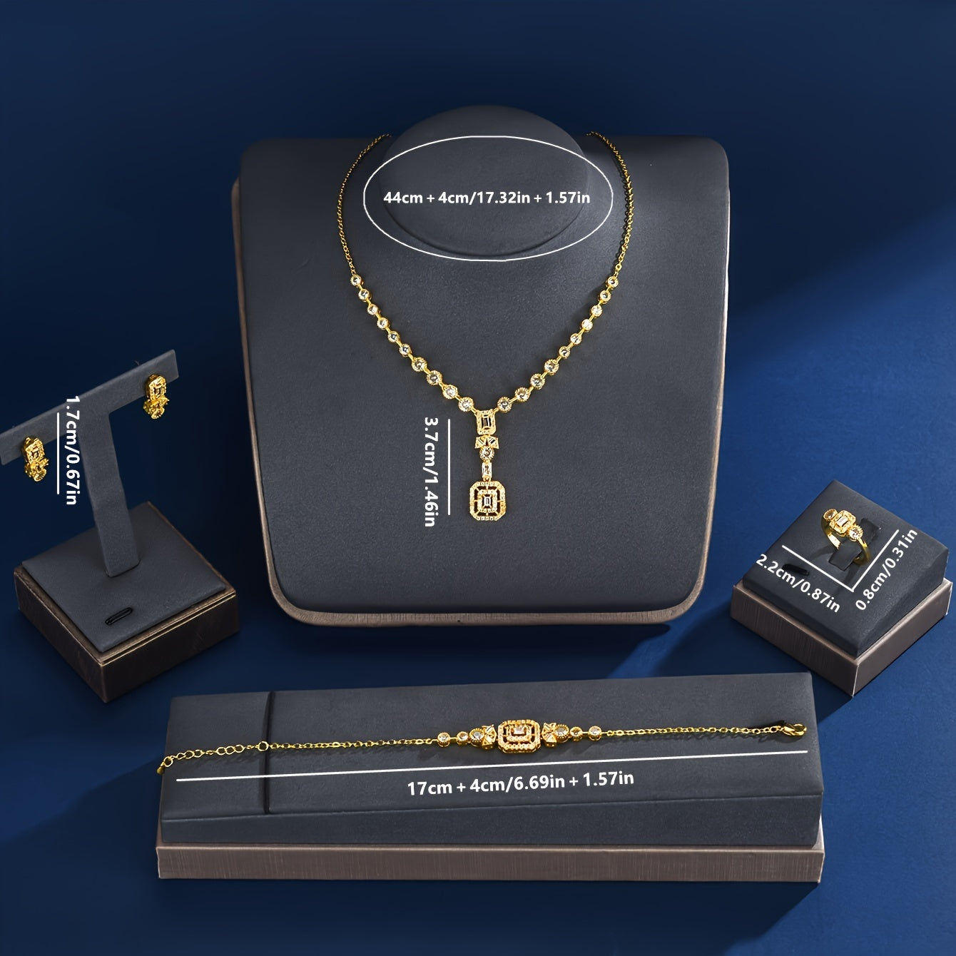 Complete your vacation style with this 5-piece fashion jewelry set for women featuring holiday-themed copper with synthetic zirconia. The set includes a necklace, earrings, bracelet, and ring, perfect for daily wear, parties, weddings, and an ideal