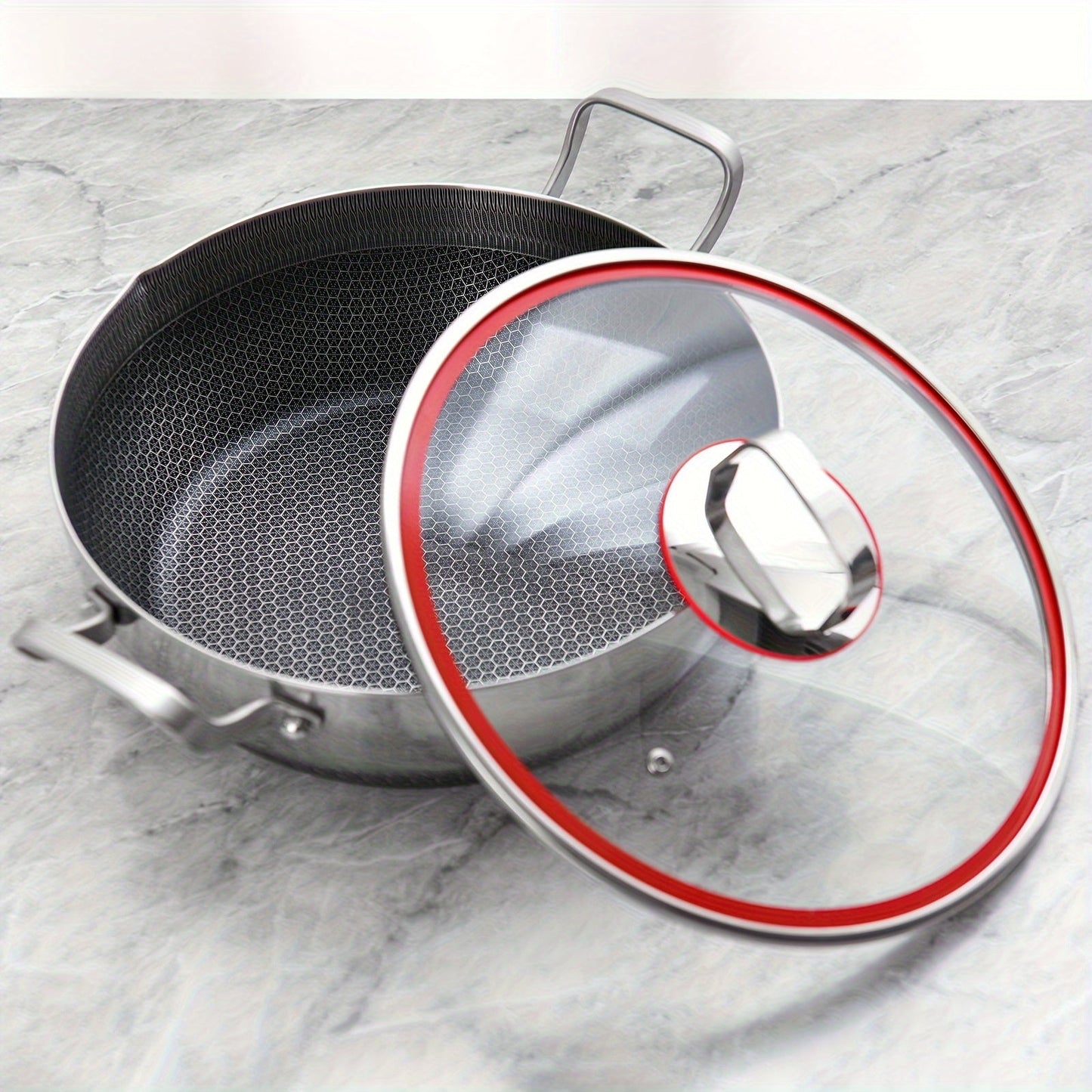 Durable Cookware Set for Home Kitchen Use: Tri-Ply Stainless Steel Frying Pan and Non-Stick Soup Pot with Lid, Ideal for Hot Pot Cooking