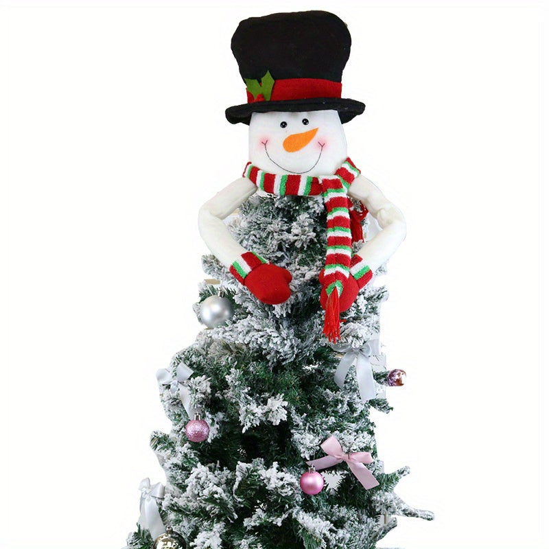 Christmas decorations include an old man snowman, a star tree topper, and a felt hat pendant.