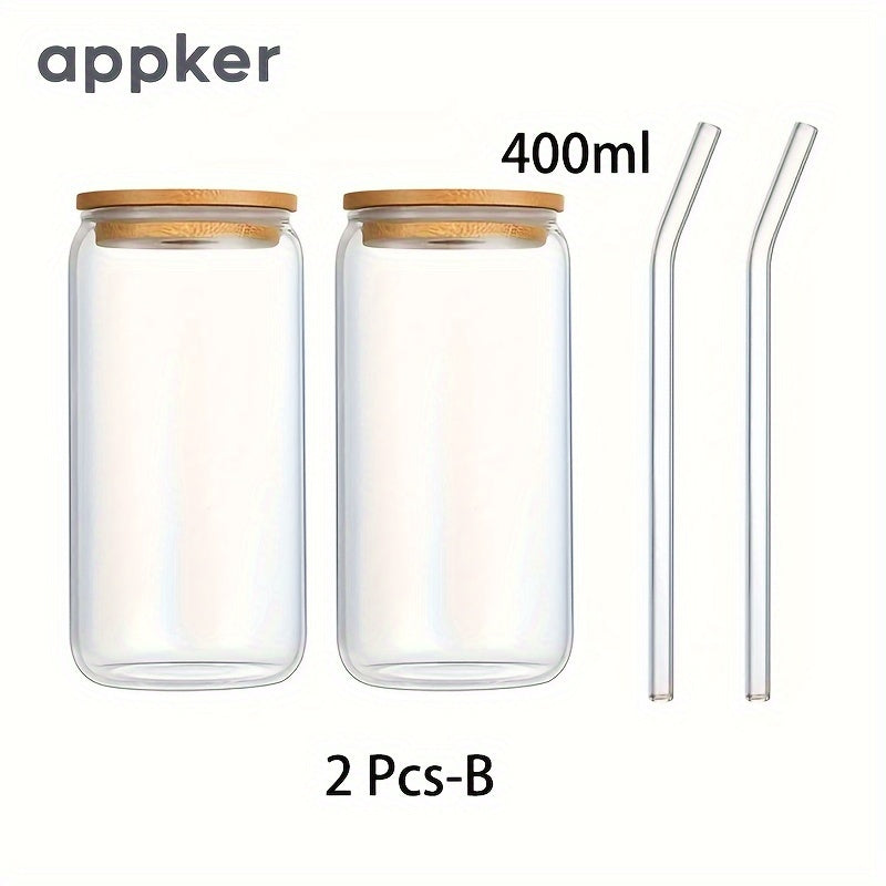 Glass cups in sets of 2, 4, and 6, can-shaped water cups, 400ml ice coffee cups, cute tumbler cups. Perfect for smoothies, boba tea, whiskey, and all types of drinks. Ideal for summer and winter.