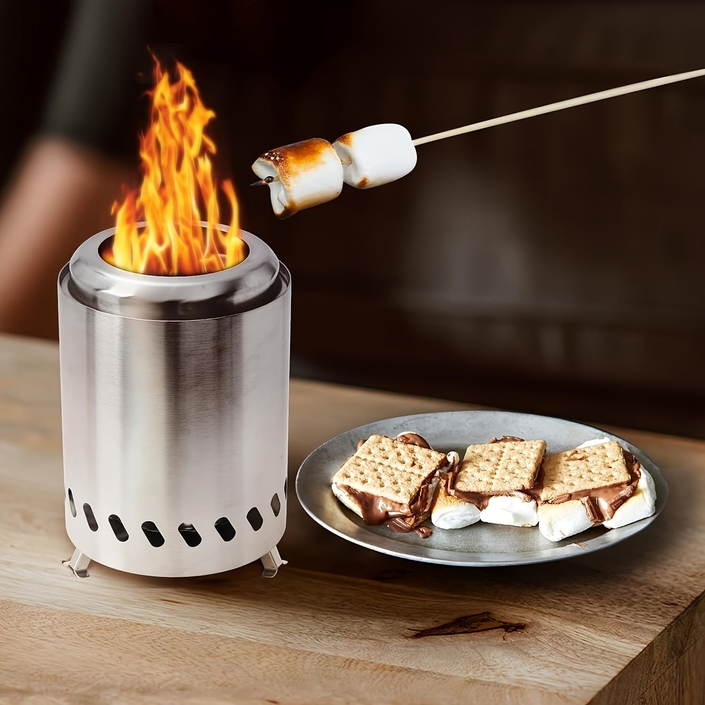 Introducing a compact and efficient stainless steel mini camping stove designed for hiking and outdoor adventures. This portable fire pit is perfect for backpacking, patios, gardens, and survival cooking.