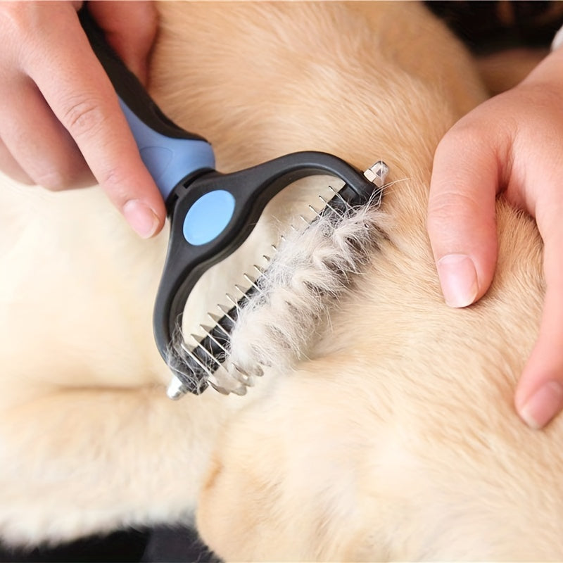 Double sided pet fur knot cutter for dog grooming and shedding, also suitable for removing pet cat hair.