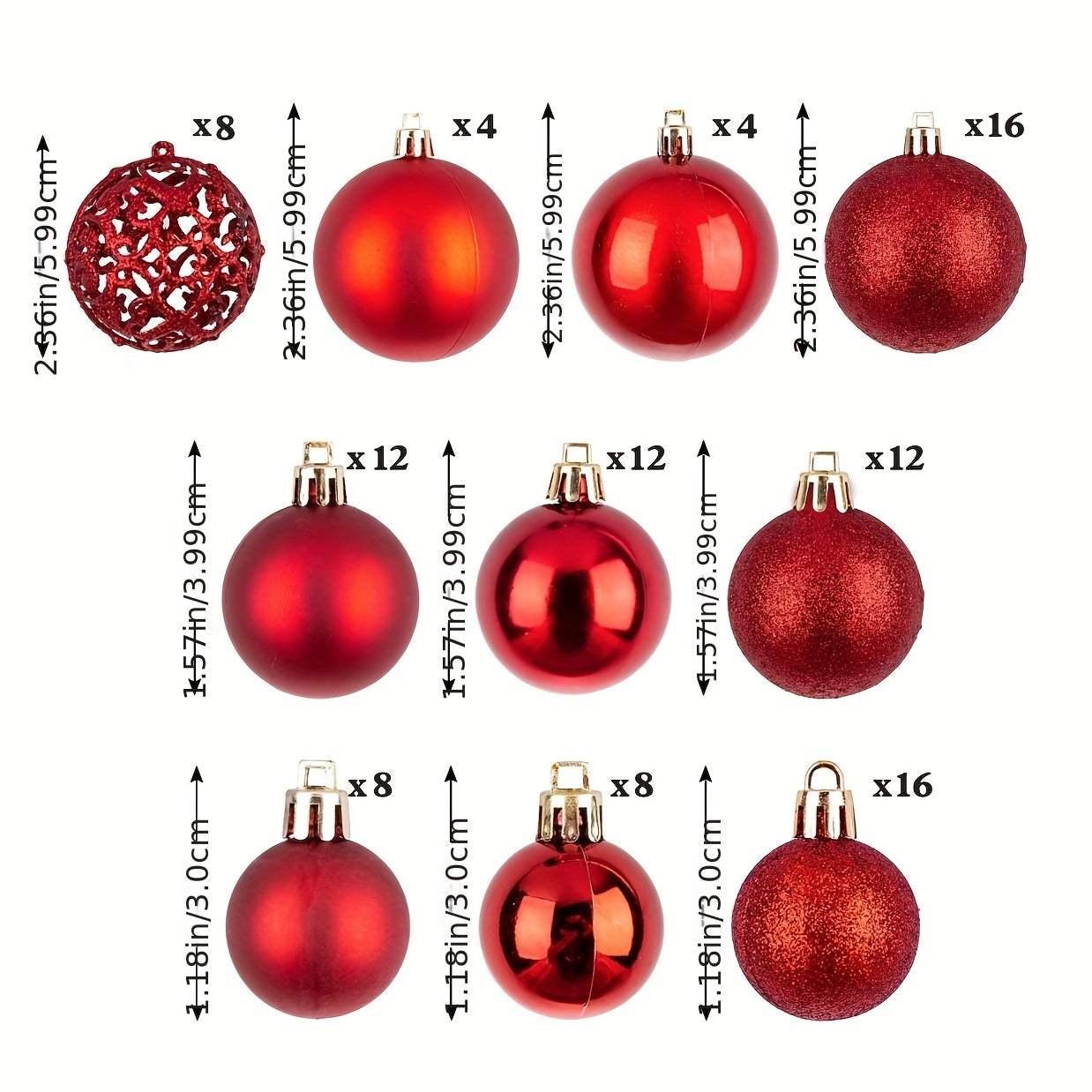 100-piece set of shatterproof plastic Christmas ball ornaments in a hand-held gift box, suitable for holiday decoration. No feathers included.