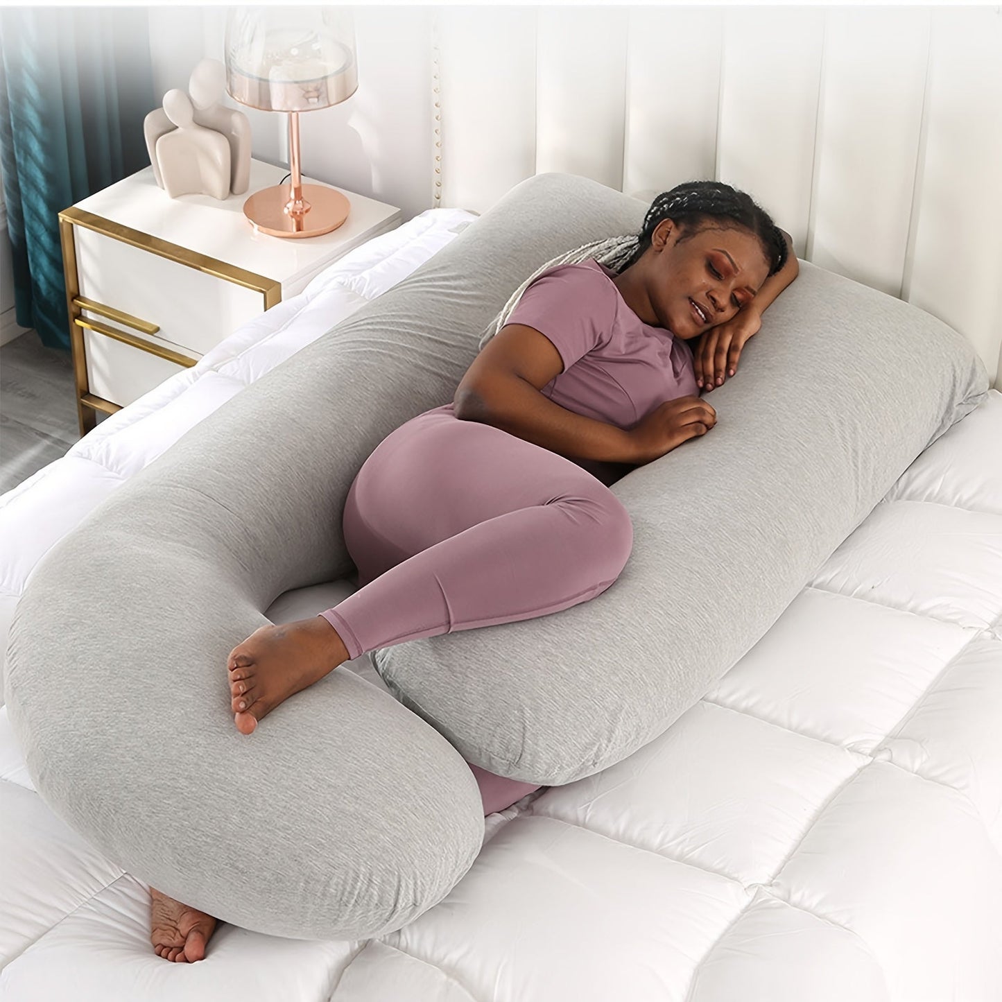 Pregnancy Pillow with Removable Cover, Full Body Maternity Support Pillow, Nursing and Napping Cushion for Pregnant Women, Polyester Fiber Fill - Ideal for Side Sleeping and Back Support