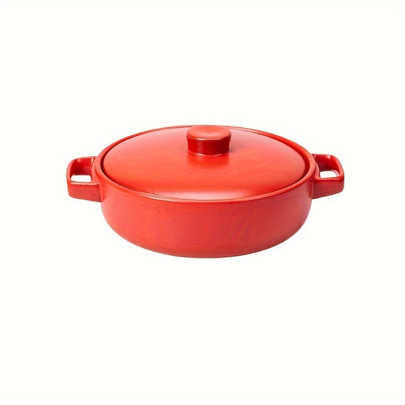 Durable Clay Pot Cookware: Round Microwave Safe Stew Pot with Lid - 2L High-Temperature Resistant Ceramic Casserole Dish for Slow Cooking, Braising, and Soup Making