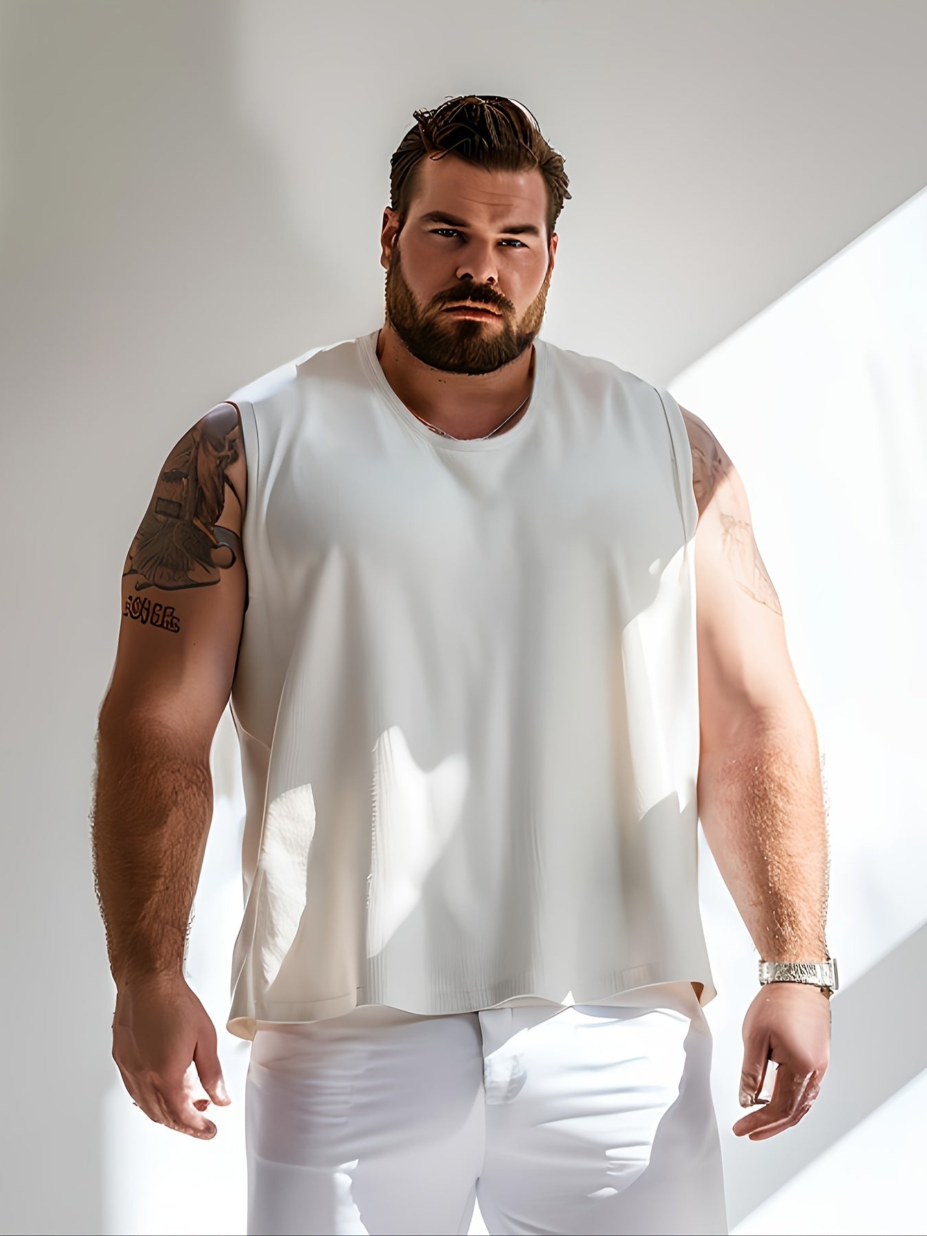 Cotton sports tank top for plus size men.