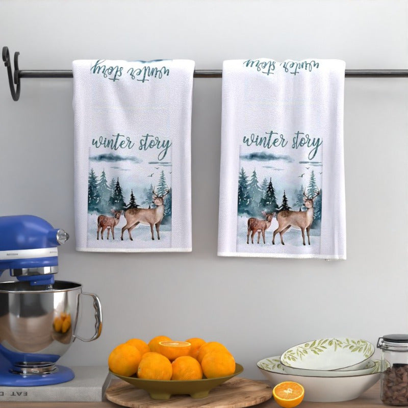 Set of 2 Cozy Winter Deer Towels - 45.72x66.04cm Soft Polyester, Easy Care, Perfect for Kitchen & Bathroom, Elegant Deer Print - Great Gift, Bathroom Decor with a Touch of Nature