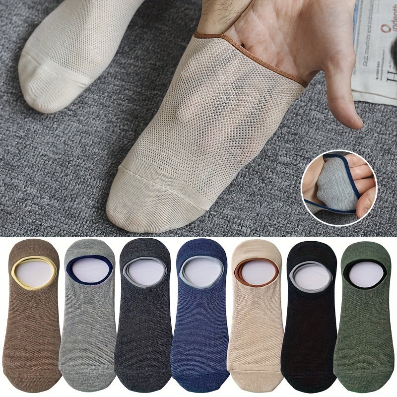 7 pairs of men's invisible socks with breathable low-top design and colorful cuffs