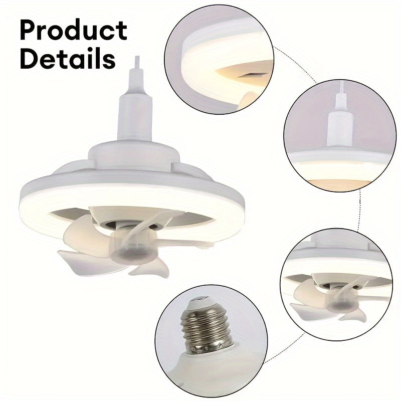 LED rotating fan light with adjustable color, wind speed, and timing function, controlled by remote. Ideal for bedrooms, study rooms, and offices.