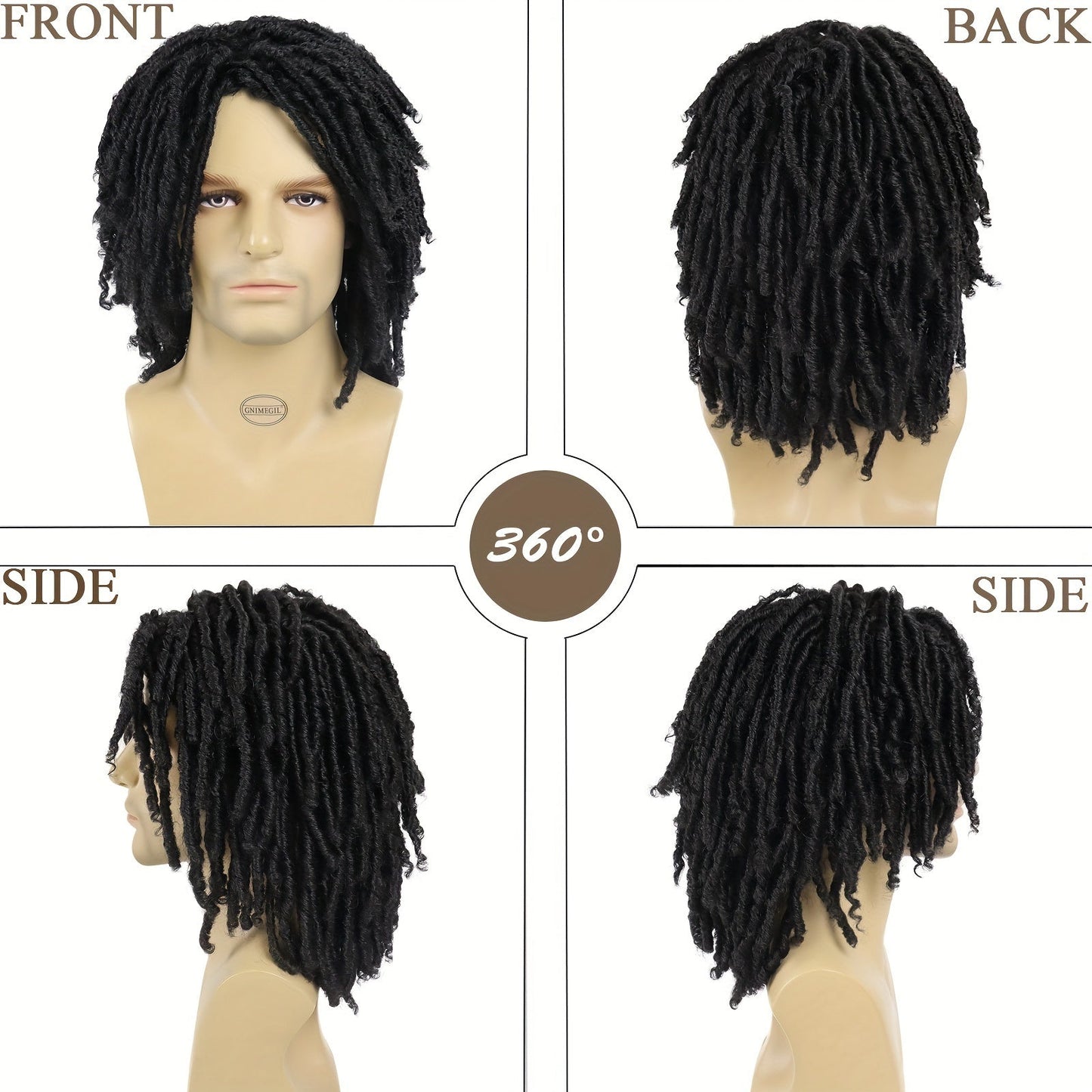 [Customer Favorite] Stylish Ombre Brown Afro Bob Wig for Men - Synthetic Dreadlocks with Heat Resistance, Natural Layered Style from GNIMEGIL