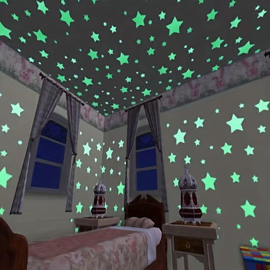 100 luminous stars wall stickers for home and room decor.